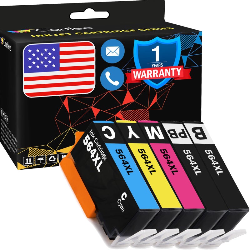 Cartlee Compatible Ink Cartridges Replacement for HP 564XL for Photosmart 5510 5520 6510 6520 6525 7510 7520 7525 B8550 C6380 D7560 Premium C309A C410 Officejet 4620 Deskjet 3520 (5 Pack) - Image 1